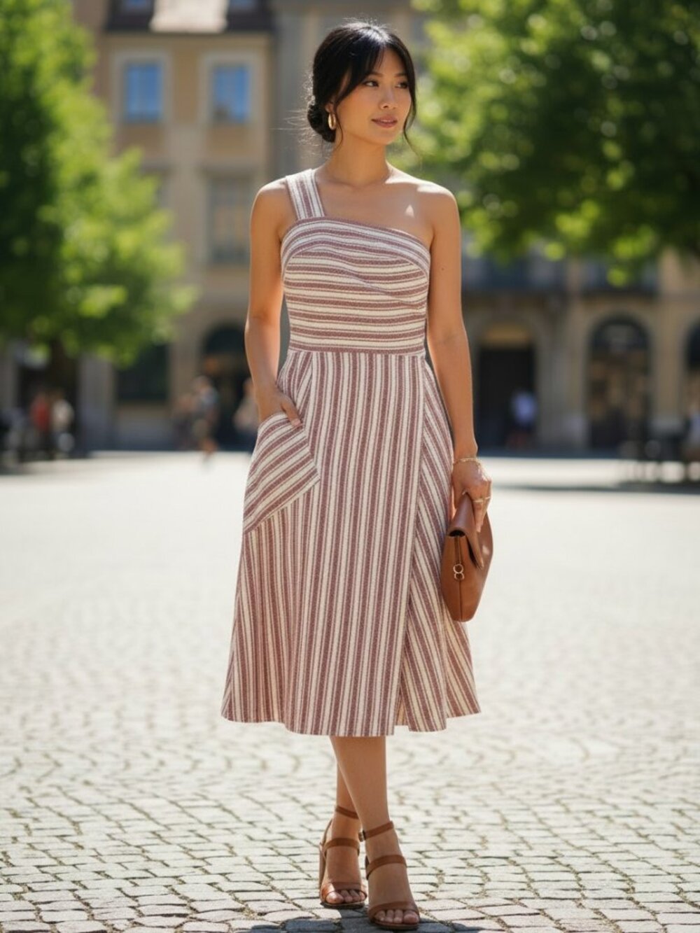 Rachelβ Zoe One Shoulder Dress Womens 4 Red White Striped Excellent Asymmetrical